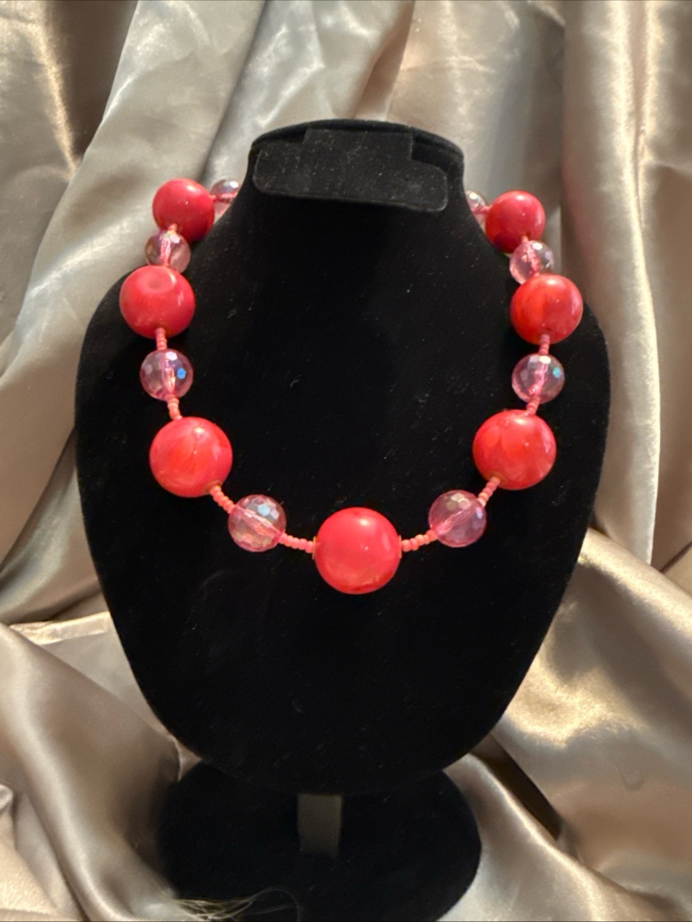 Bold Pink Acrylic Bead Necklace -